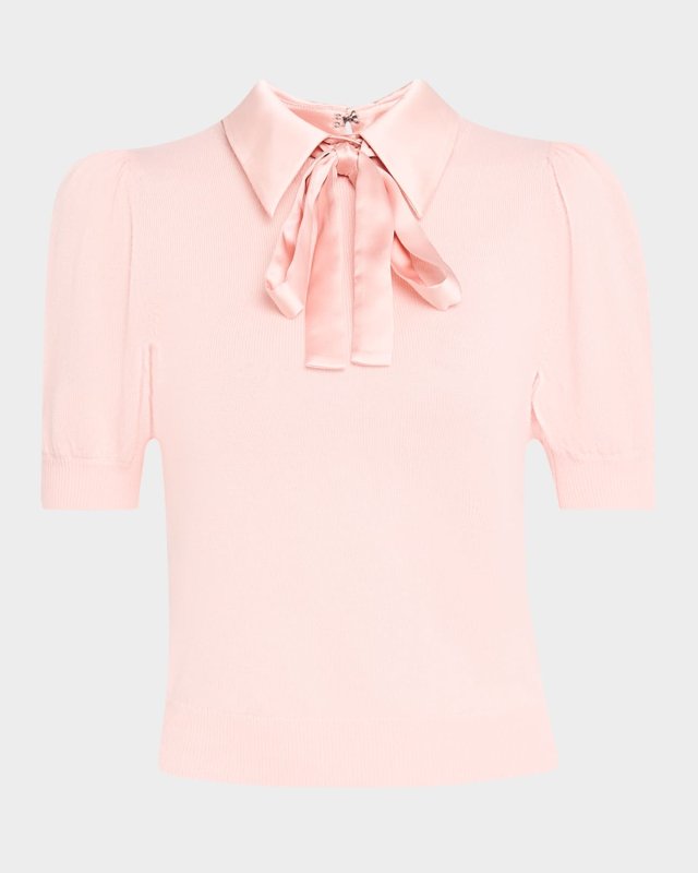 Chase Puff-Sleeve Sweater with Detachable Woven Collar